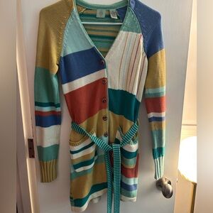 Rare Vintage New Wave Anthropologie Color Block Striped Long Cardigan